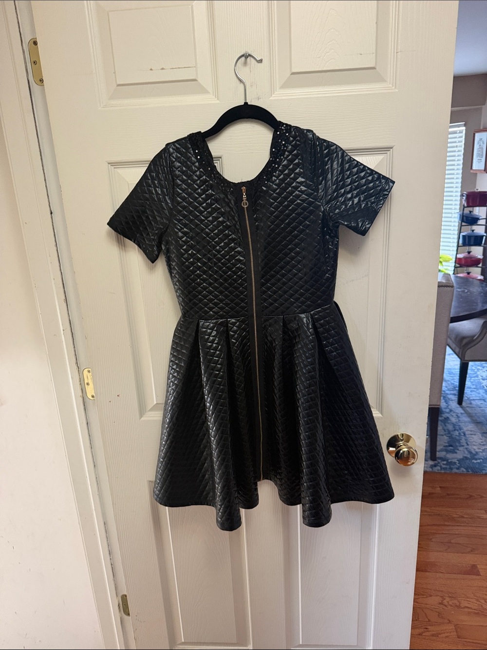 Truly Me Black Quilted Faux-Leather Zip Skater Dress